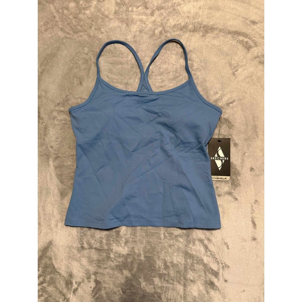 Skechers GOwalk Racerback Shelf Bra Cami Women L Blue 9W1TT134 BLGY Tank Top